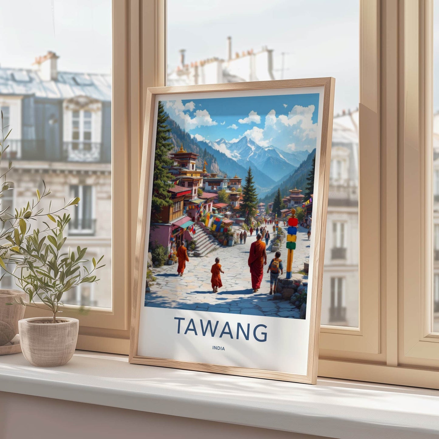 Tawang Poster - India Travel Art - Arunachal Pradesh Mountain Village Home Decor
