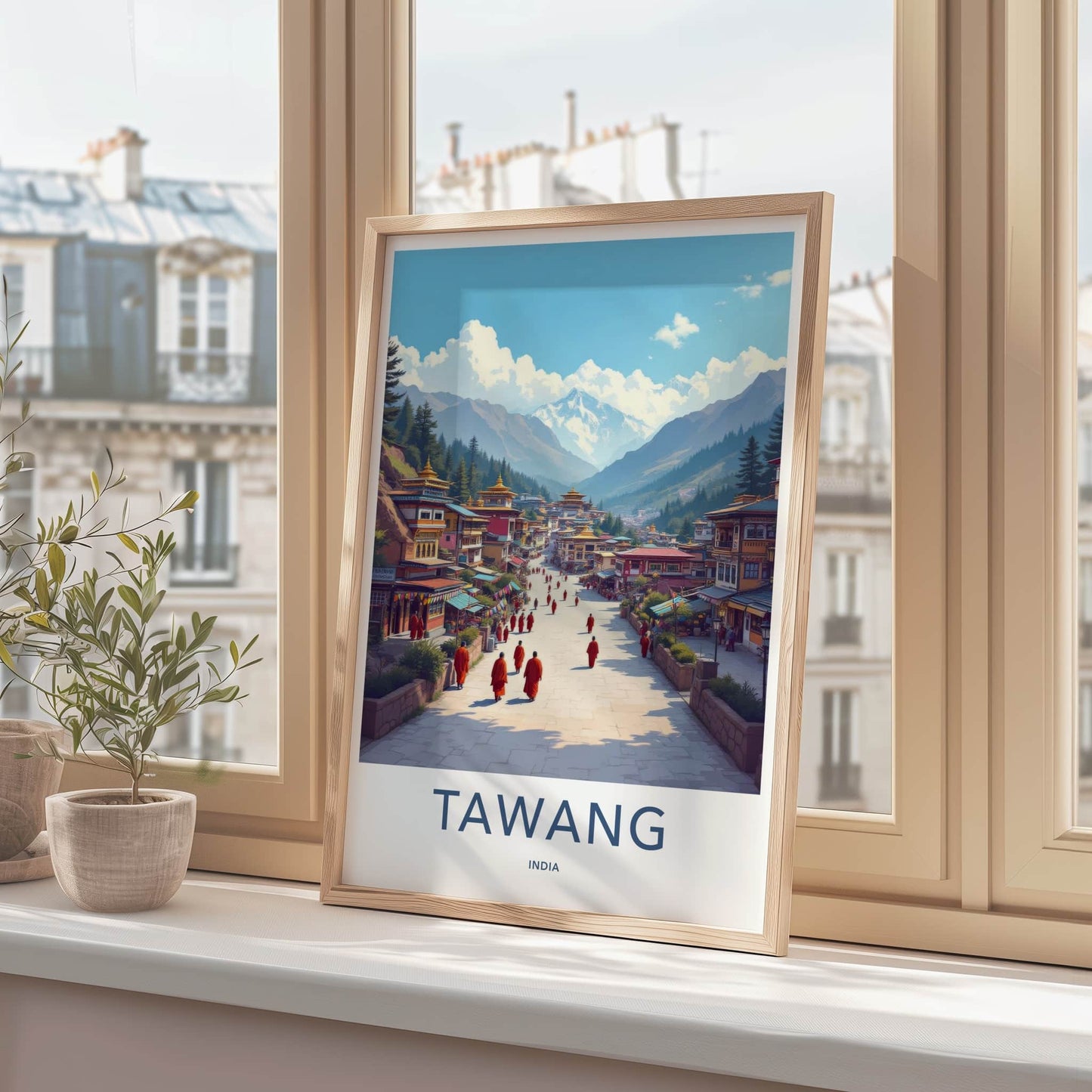 Tawang Poster - India Travel Art - Himalayan Town Monks Home Decor
