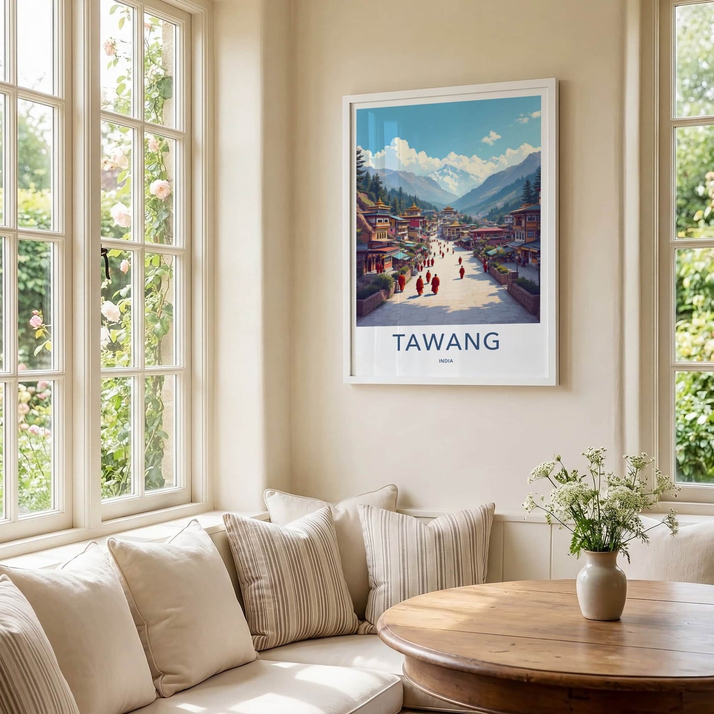 Tawang Poster - India Travel Art - Himalayan Town Monks Home Decor