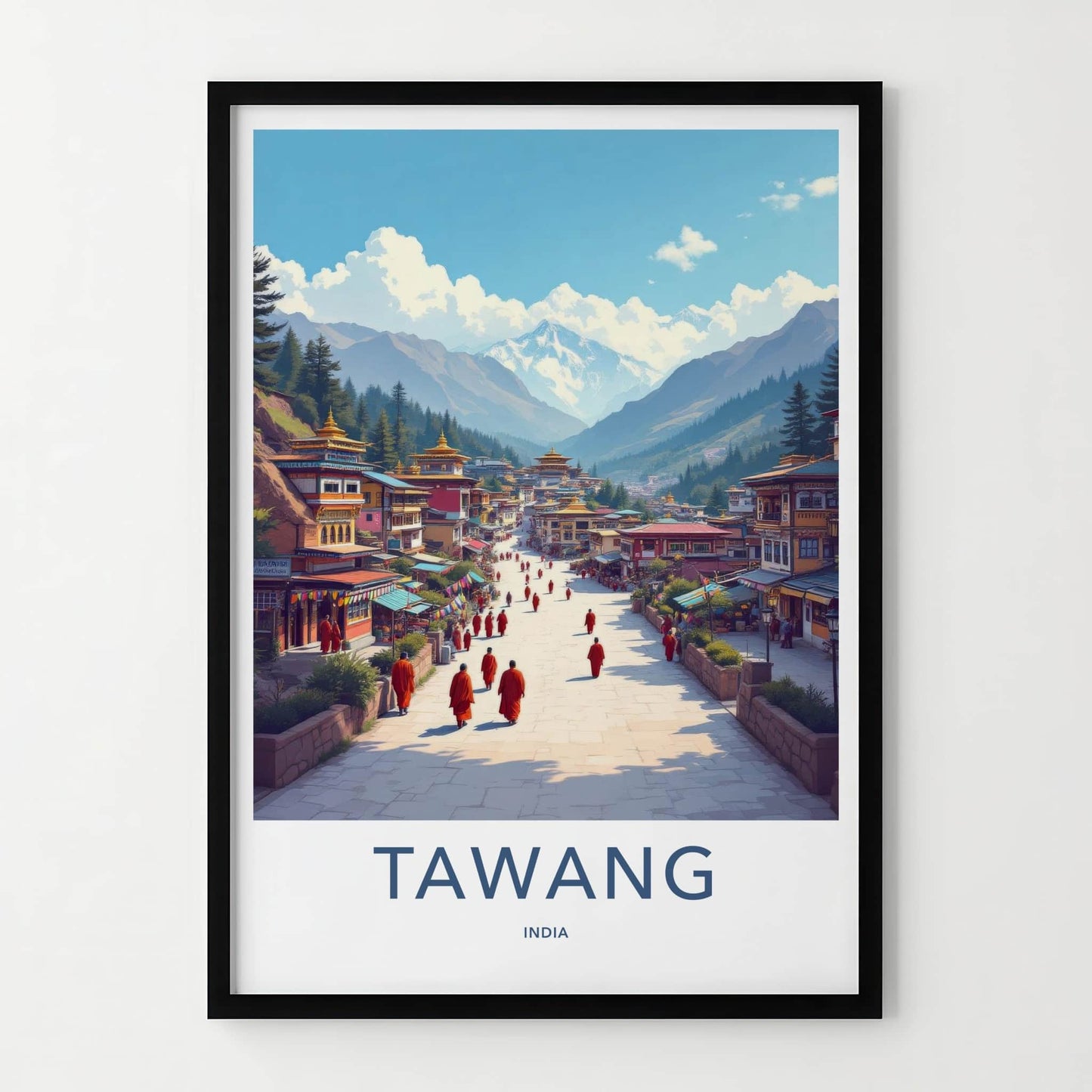 Tawang Poster - India Travel Art - Himalayan Town Monks Home Decor