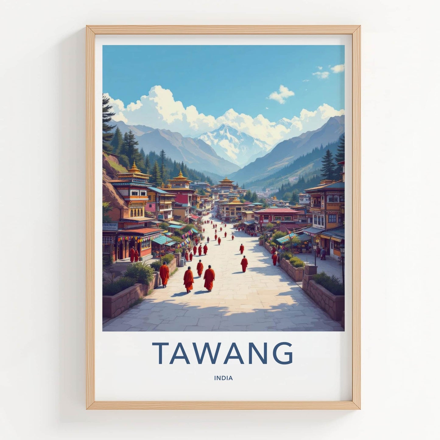 Tawang Poster - India Travel Art - Himalayan Town Monks Home Decor