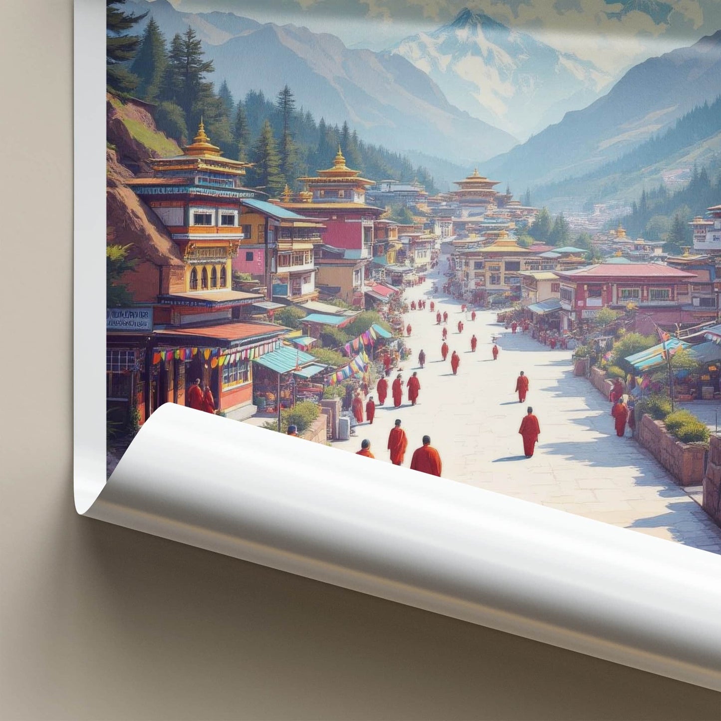 Tawang Poster - India Travel Art - Himalayan Town Monks Home Decor