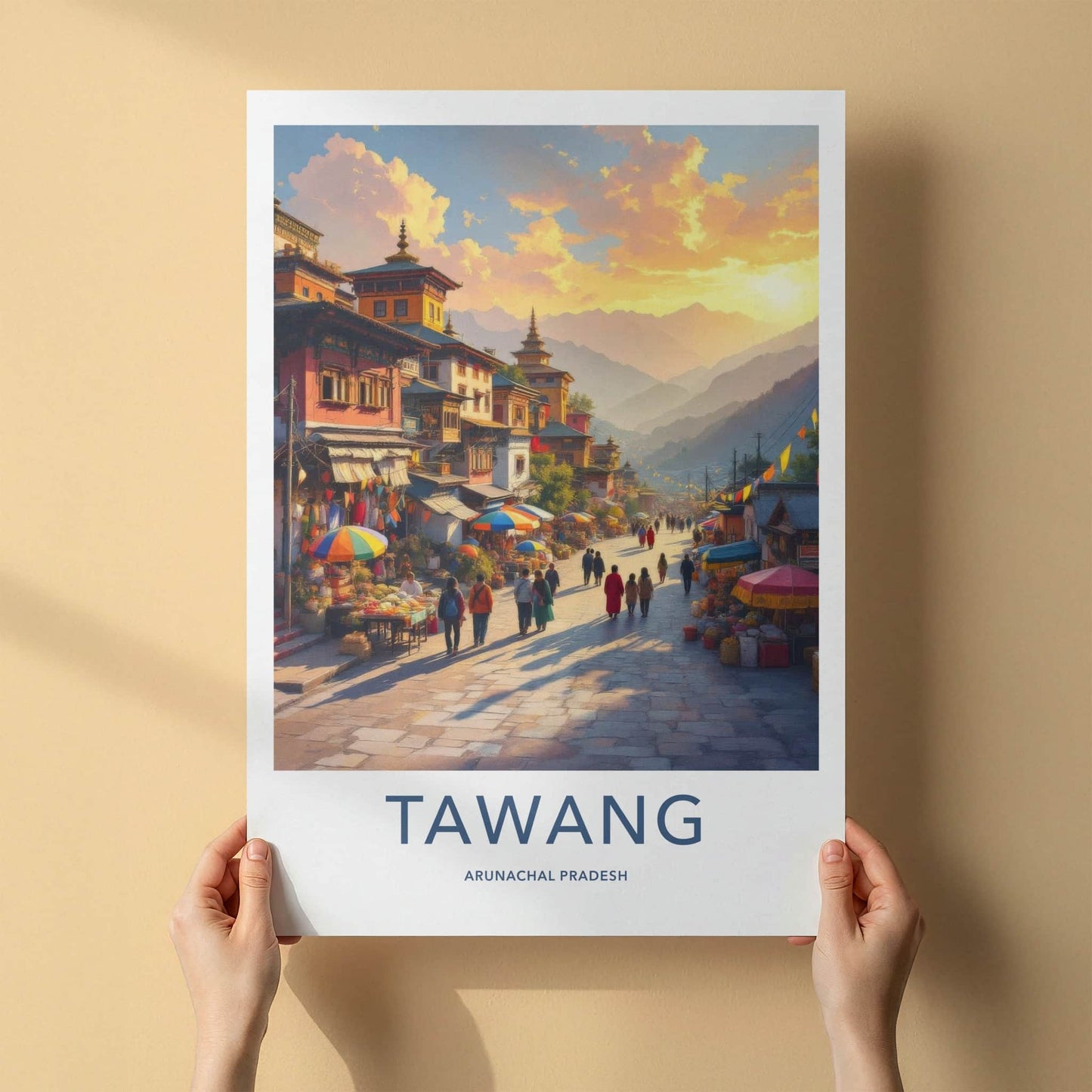 Tawang Poster - India Wall Art - Arunachal Pradesh Lively Street Market Gift