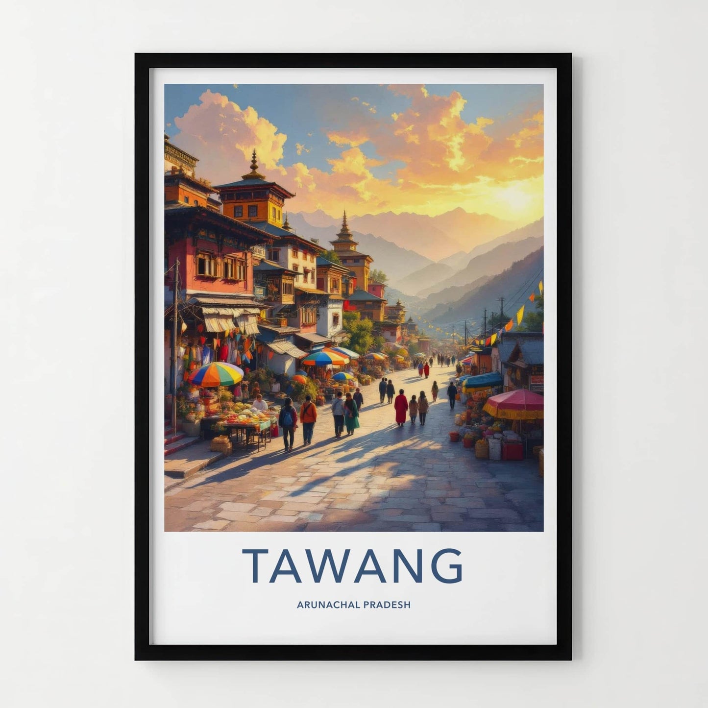 Tawang Poster - India Wall Art - Arunachal Pradesh Lively Street Market Gift