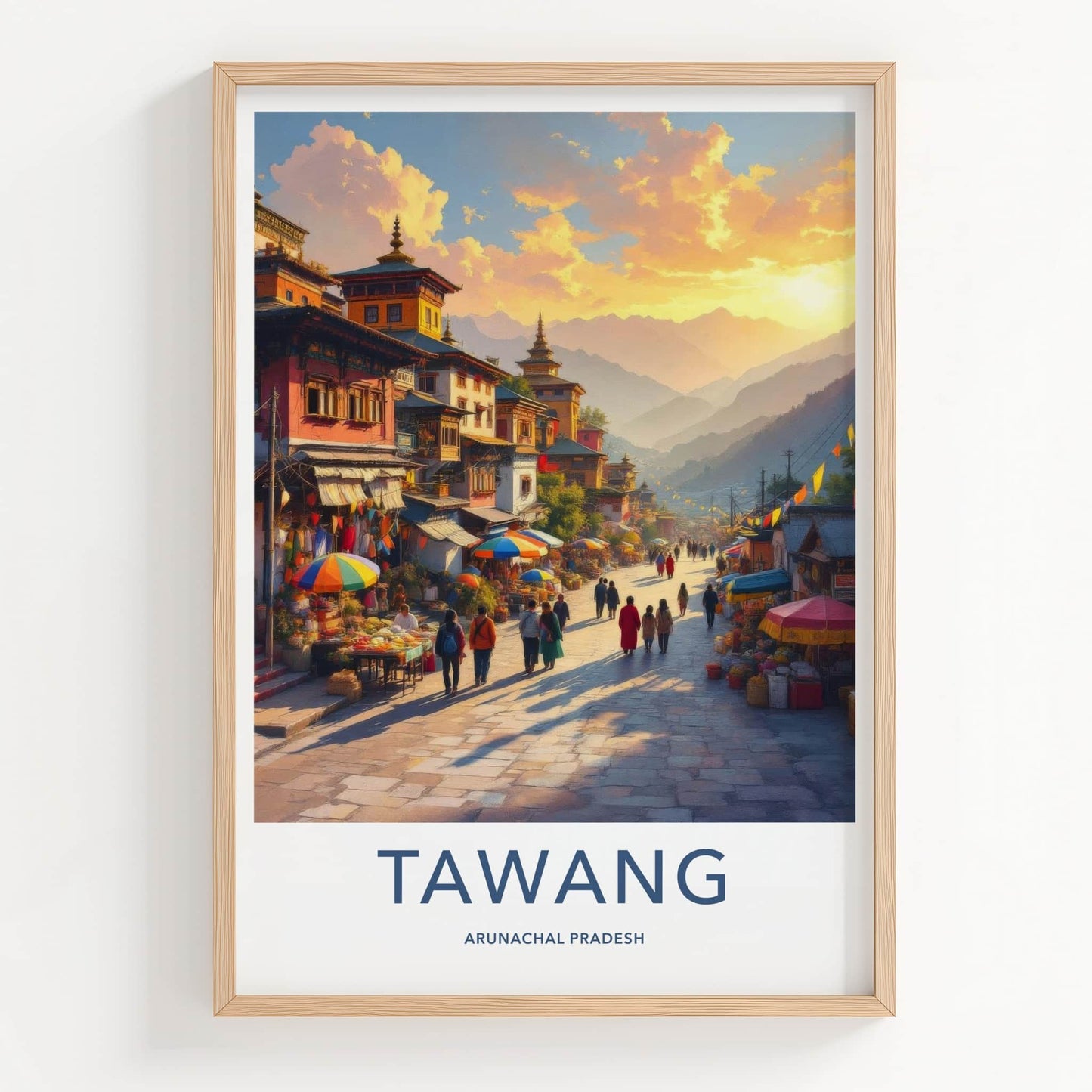 Tawang Poster - India Wall Art - Arunachal Pradesh Lively Street Market Gift