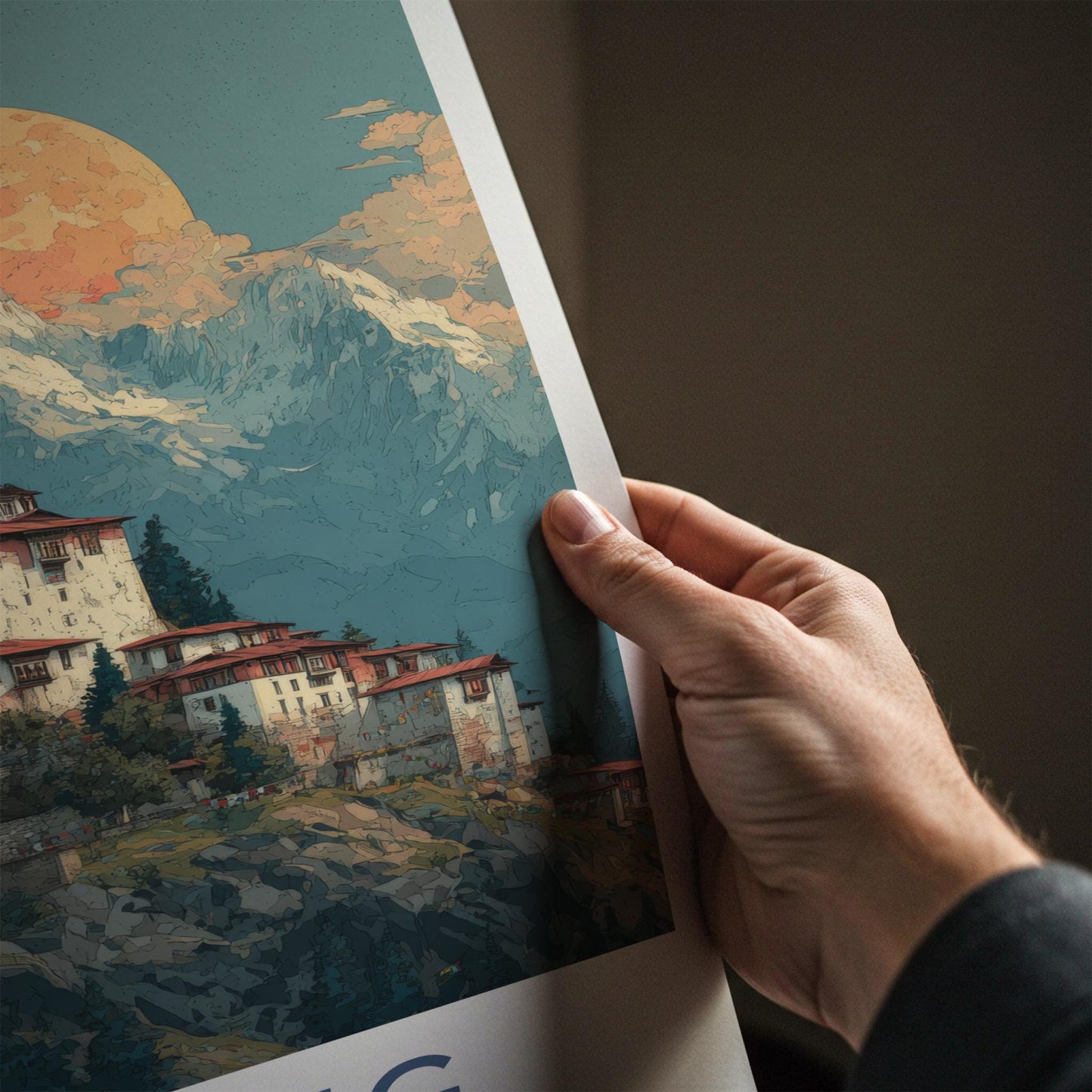 Tawang Poster - India Wall Art - Arunachal Pradesh Monastery Sunset Gift