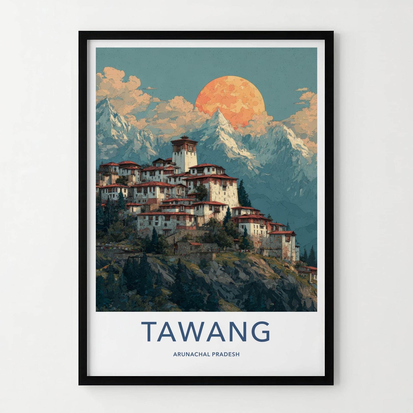 Tawang Poster - India Wall Art - Arunachal Pradesh Monastery Sunset Gift