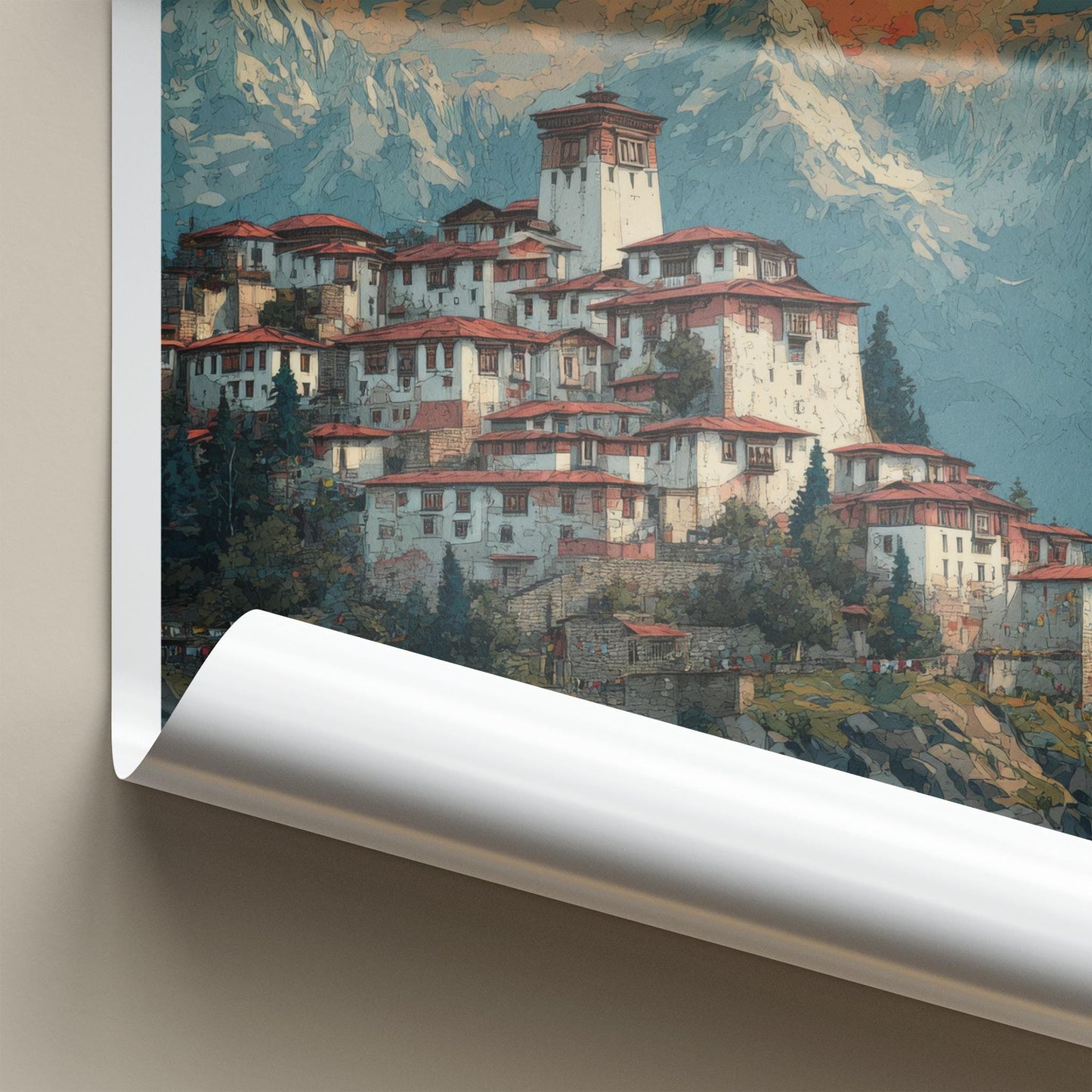 Tawang Poster - India Wall Art - Arunachal Pradesh Monastery Sunset Gift