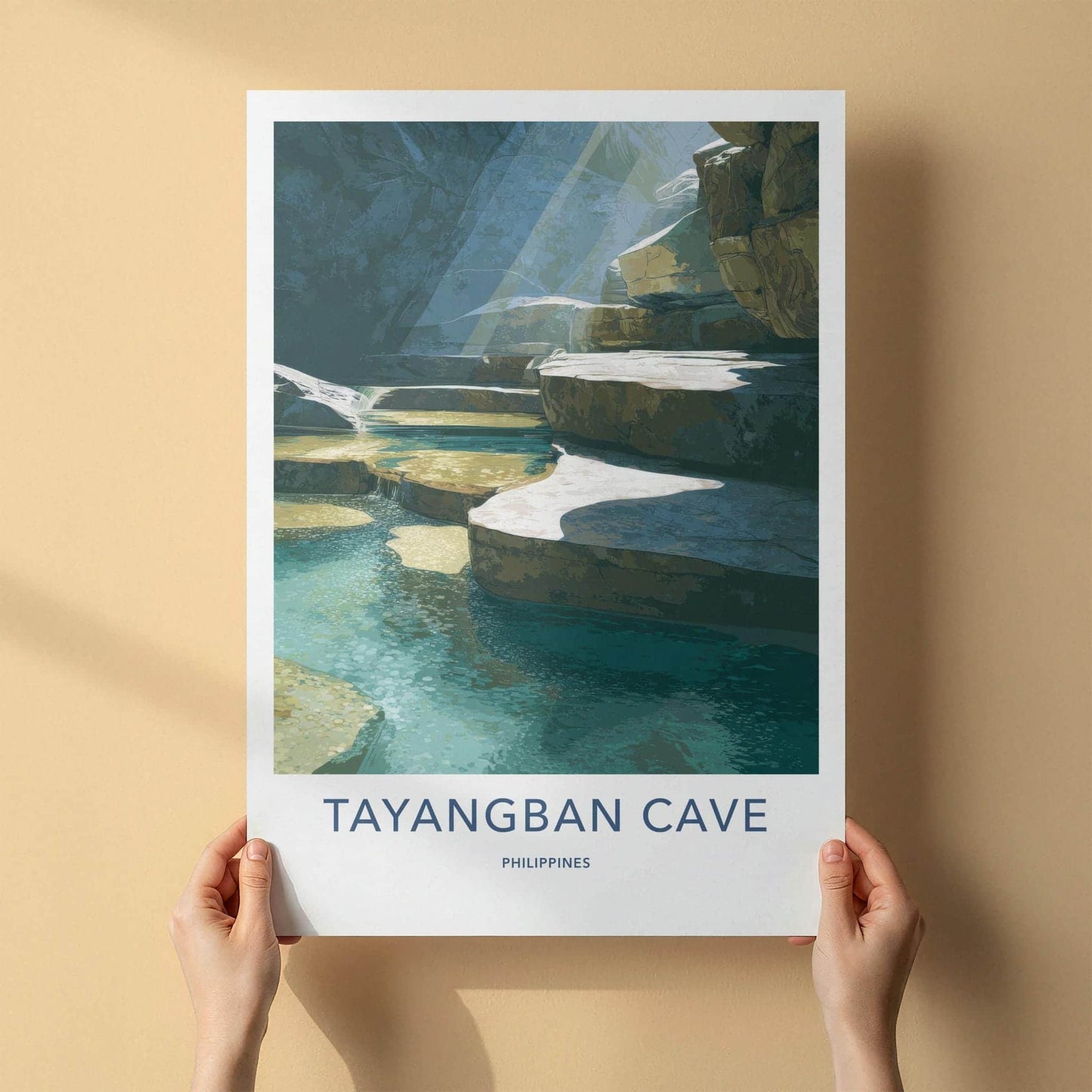Tayangban Cave Poster - Philippines Travel Art - Sunlit Cave Pools Home Decor