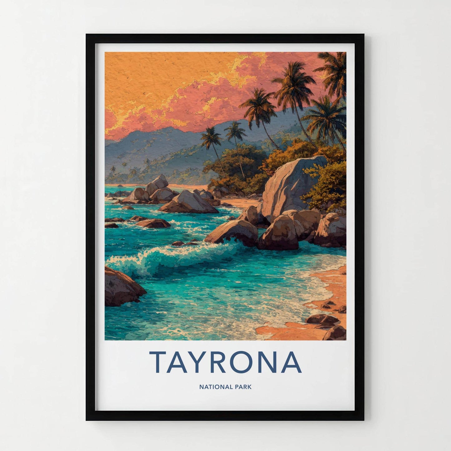 Tayrona Poster - Colombia Framed Print - Palm Beach Sunset Lounge Decor