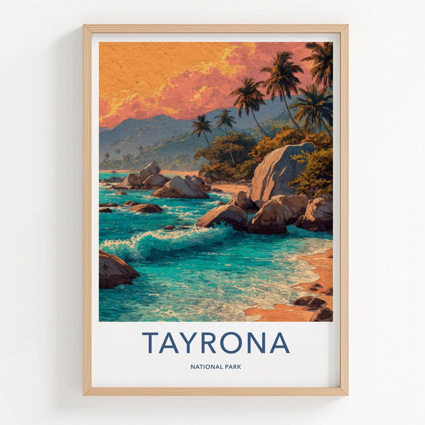 Tayrona Poster - Colombia Framed Print - Palm Beach Sunset Lounge Decor