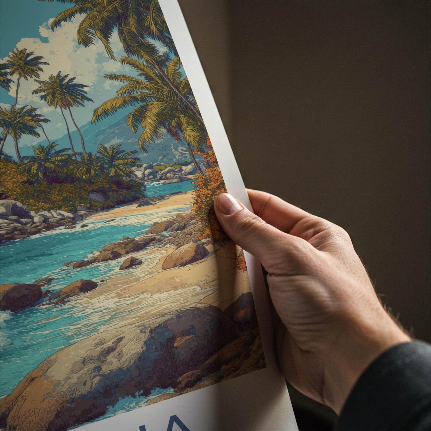 Tayrona Poster - Colombia Travel Art - Tropical Beach Hut Home Decor