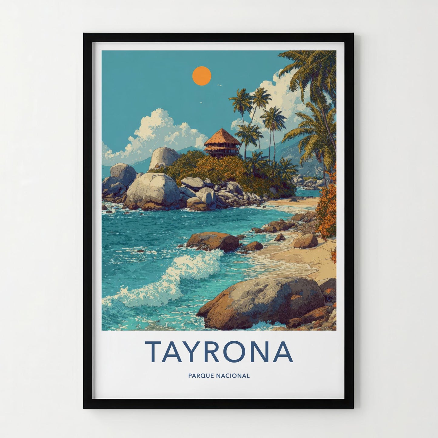 Tayrona Poster - Colombia Travel Art - Tropical Beach Hut Home Decor