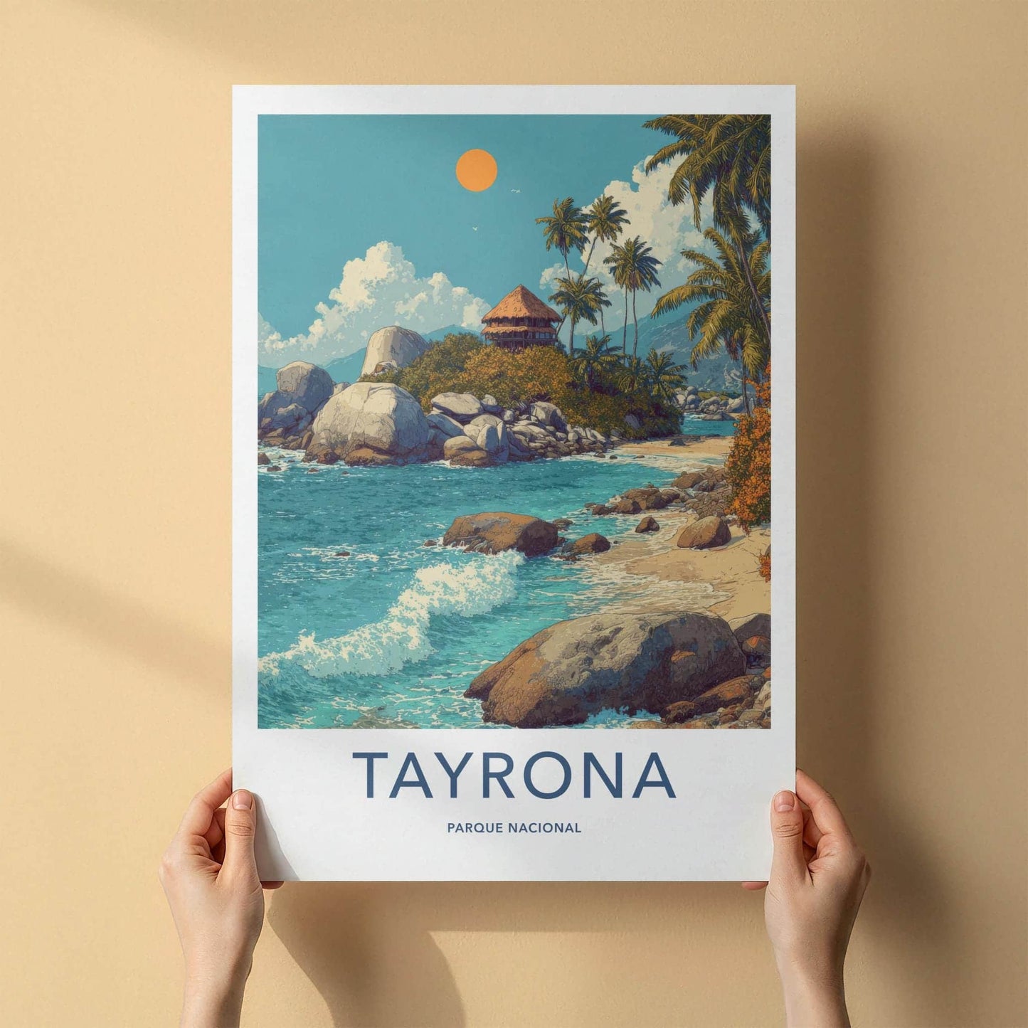 Tayrona Poster - Colombia Travel Art - Tropical Beach Hut Home Decor