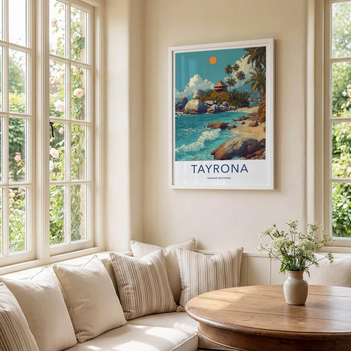 Tayrona Poster - Colombia Travel Art - Tropical Beach Hut Home Decor