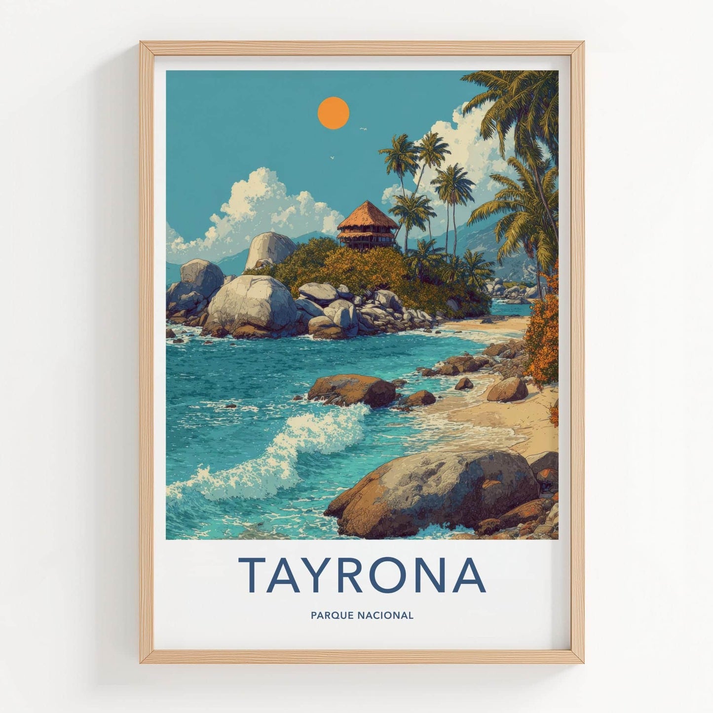 Tayrona Poster - Colombia Travel Art - Tropical Beach Hut Home Decor