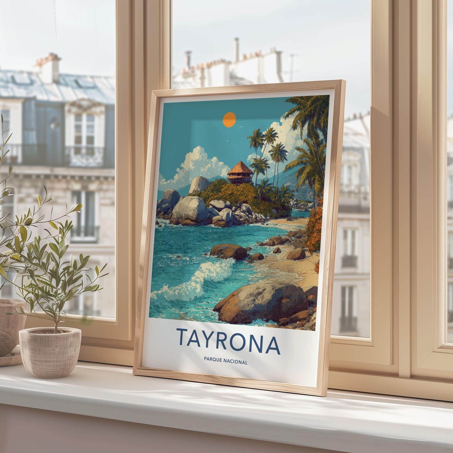 Tayrona Poster - Colombia Travel Art - Tropical Beach Hut Home Decor
