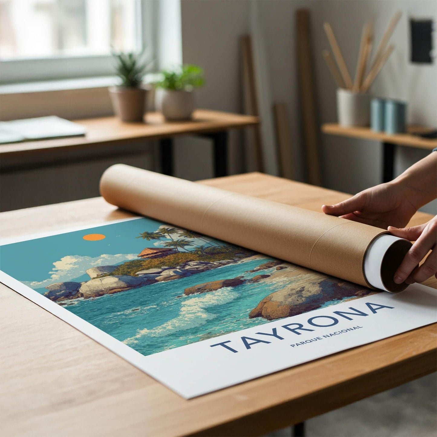 Tayrona Poster - Colombia Travel Art - Tropical Beach Hut Home Decor