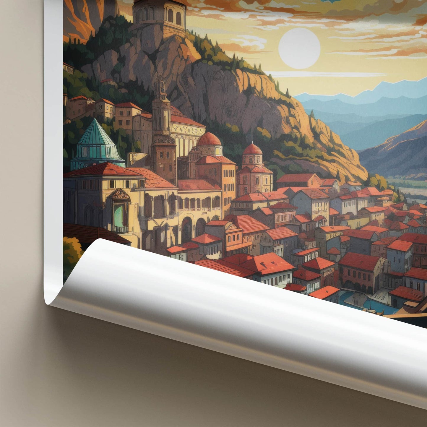 Tbilisi Poster - Georgia Travel Art - Hillside Cityscape Sunset Home Decor