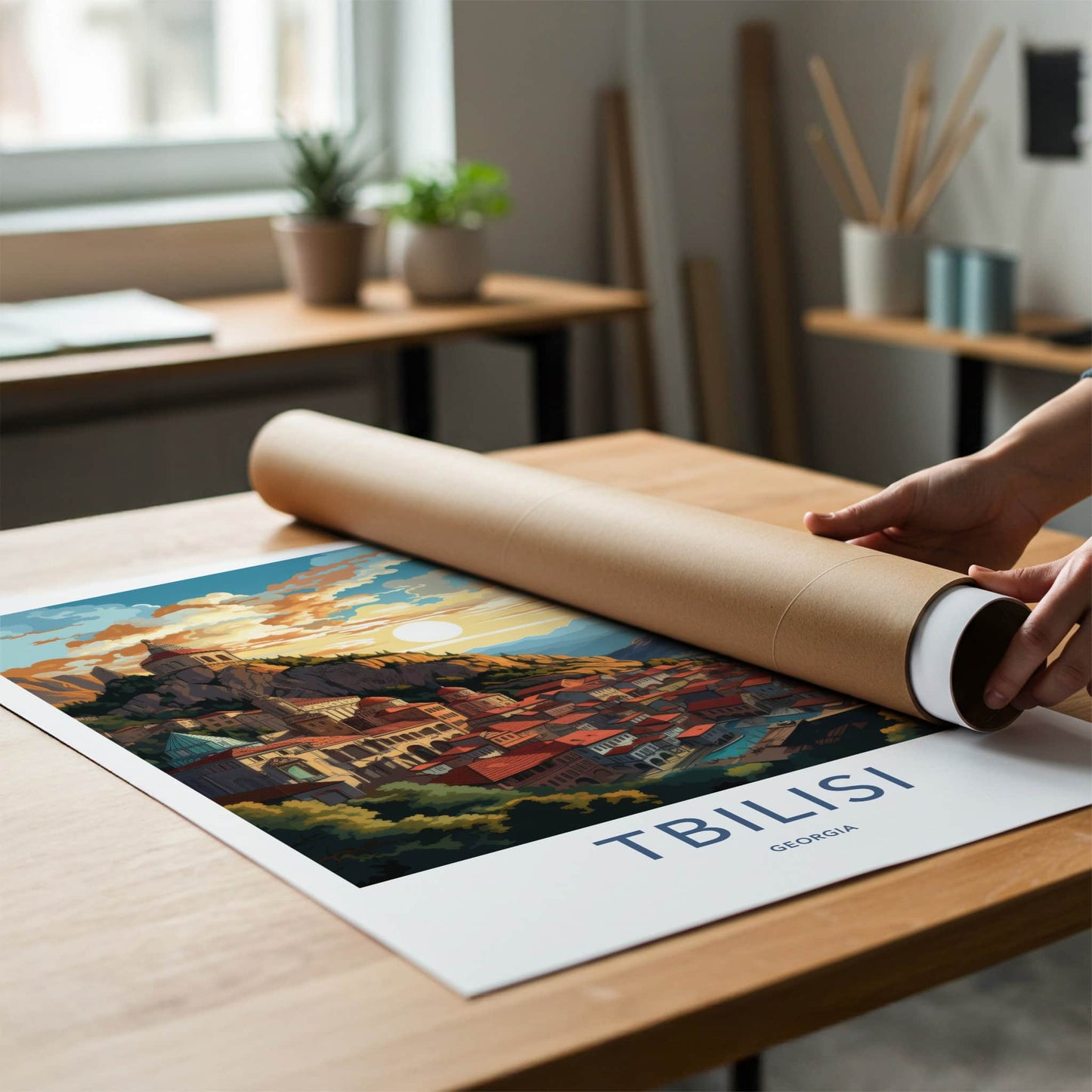 Tbilisi Poster - Georgia Travel Art - Hillside Cityscape Sunset Home Decor