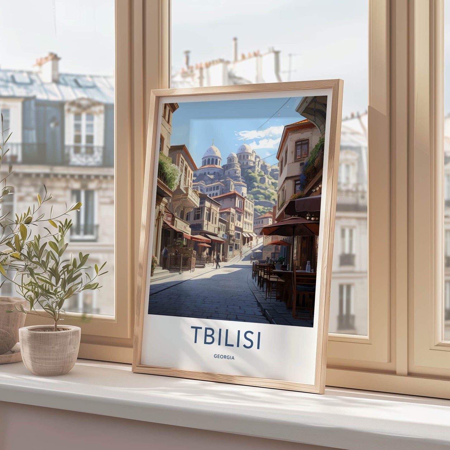 Tbilisi Poster - Georgia Travel Art - Hillside village Street Home Decor