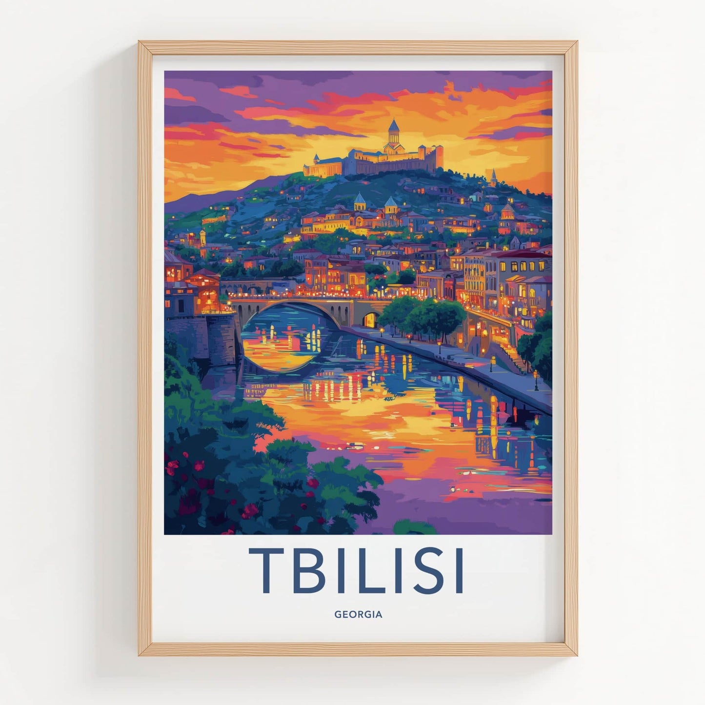 Tbilisi Poster - Georgia Travel Art - Vibrant Cityscape Sunset Home Decor