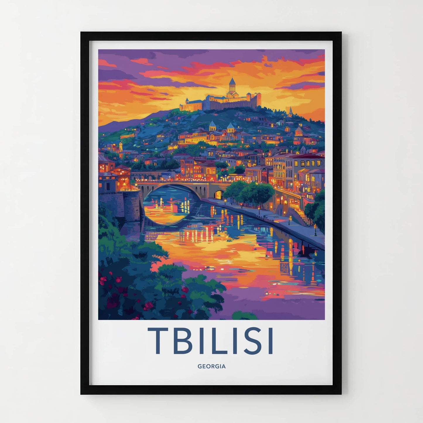 Tbilisi Poster - Georgia Travel Art - Vibrant Cityscape Sunset Home Decor
