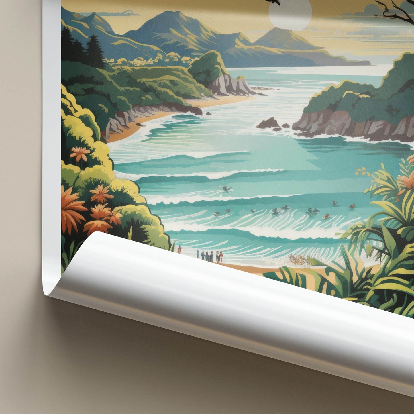 Te Tai Tokerau Poster - New Zealand Travel Art - Lush Coastal Bay Home Decor