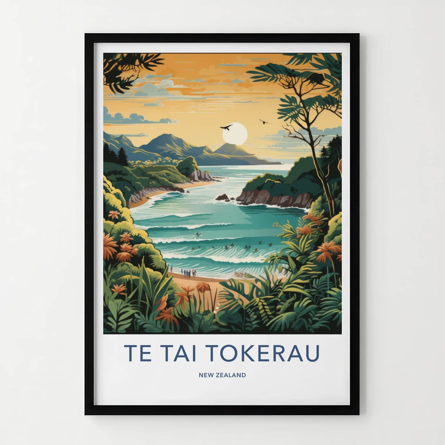 Te Tai Tokerau Poster - New Zealand Travel Art - Lush Coastal Bay Home Decor