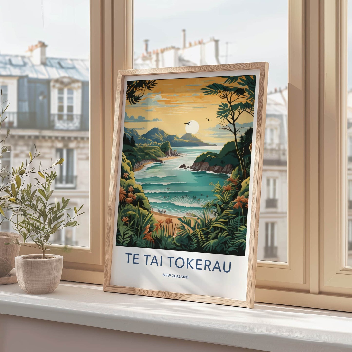 Te Tai Tokerau Poster - New Zealand Travel Art - Lush Coastal Bay Home Decor