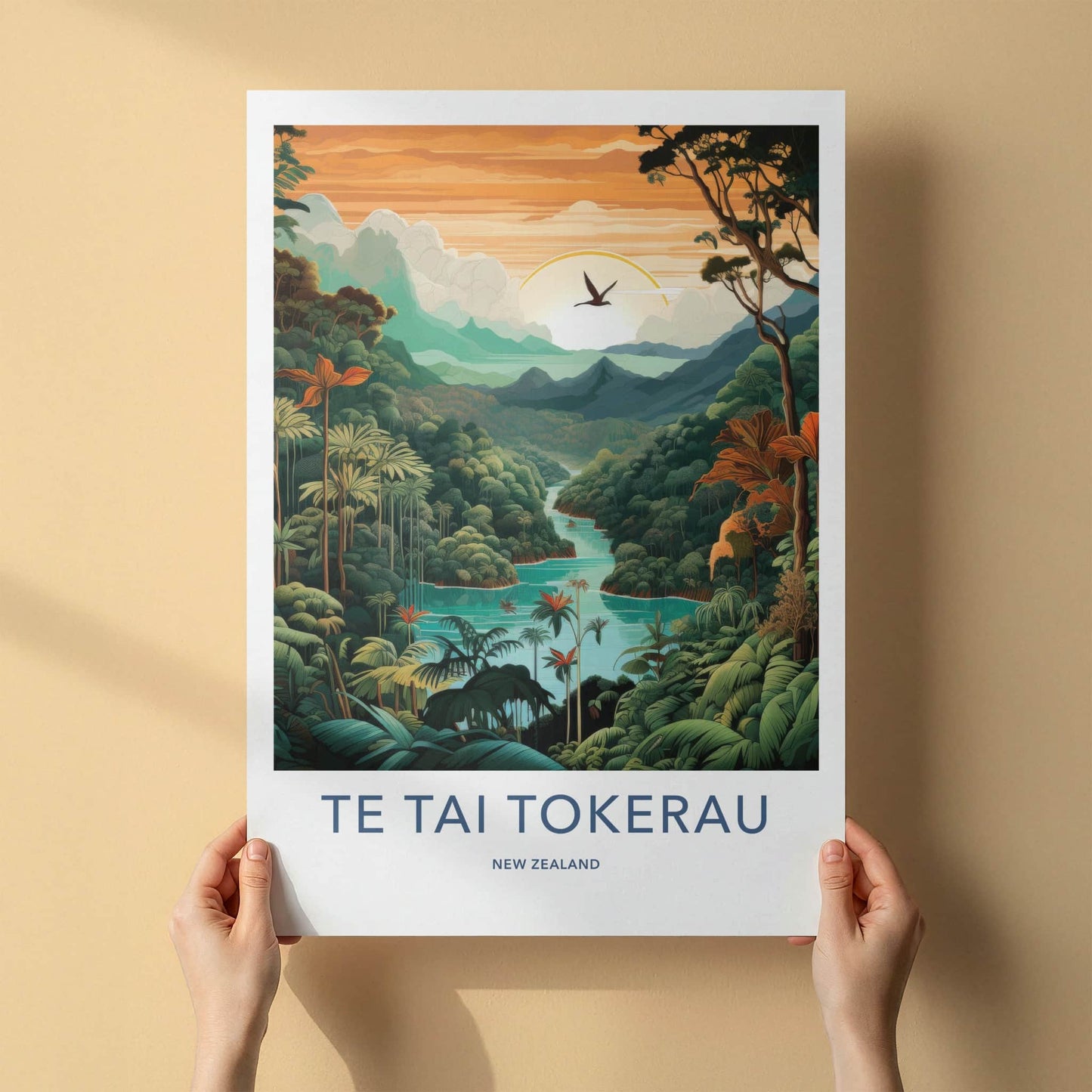 TE TAI TOKERAU Poster - New Zealand Travel Art - Lush Green Valley Home Decor