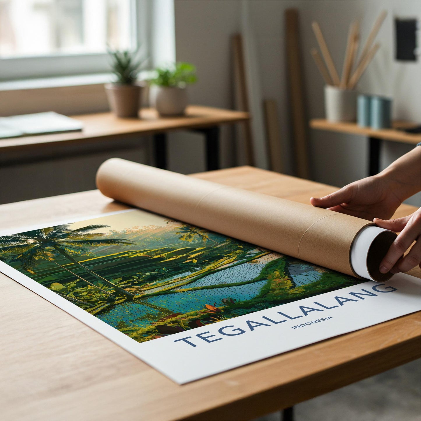 Tegalalang Poster - Indonesia Travel Art - Lush Palm Terraces Home Decor