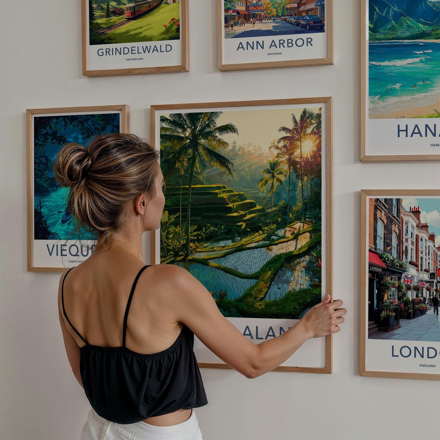 Tegalalang Poster - Indonesia Travel Art - Lush Palm Terraces Home Decor