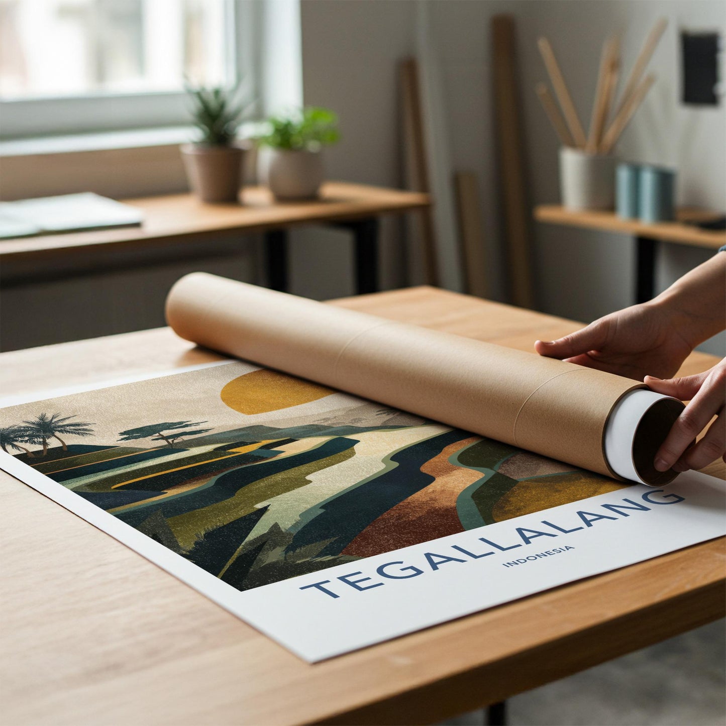 Tegallalang Poster - Indonesia Travel Art - Terraced Fields Sunset Home Decor