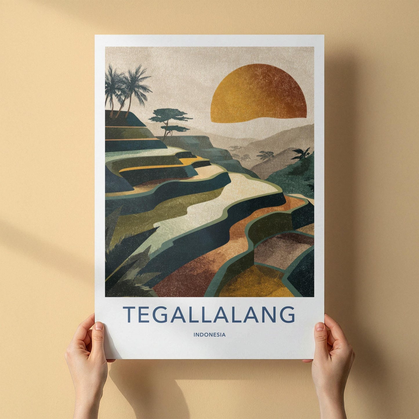 Tegallalang Poster - Indonesia Travel Art - Terraced Fields Sunset Home Decor