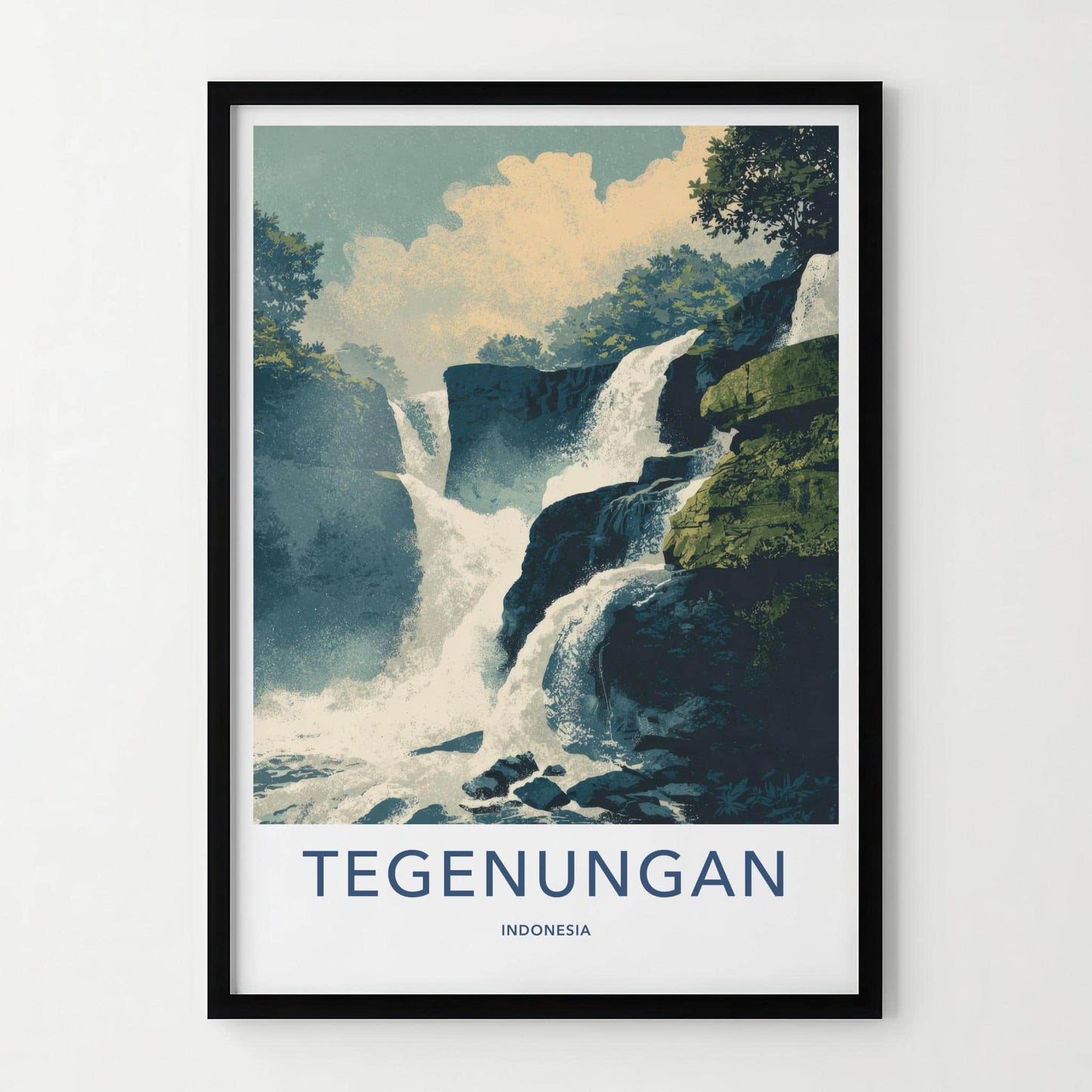 Tegenungan Poster - Indonesia Travel Art - Cascading Water Rocky Home Decor