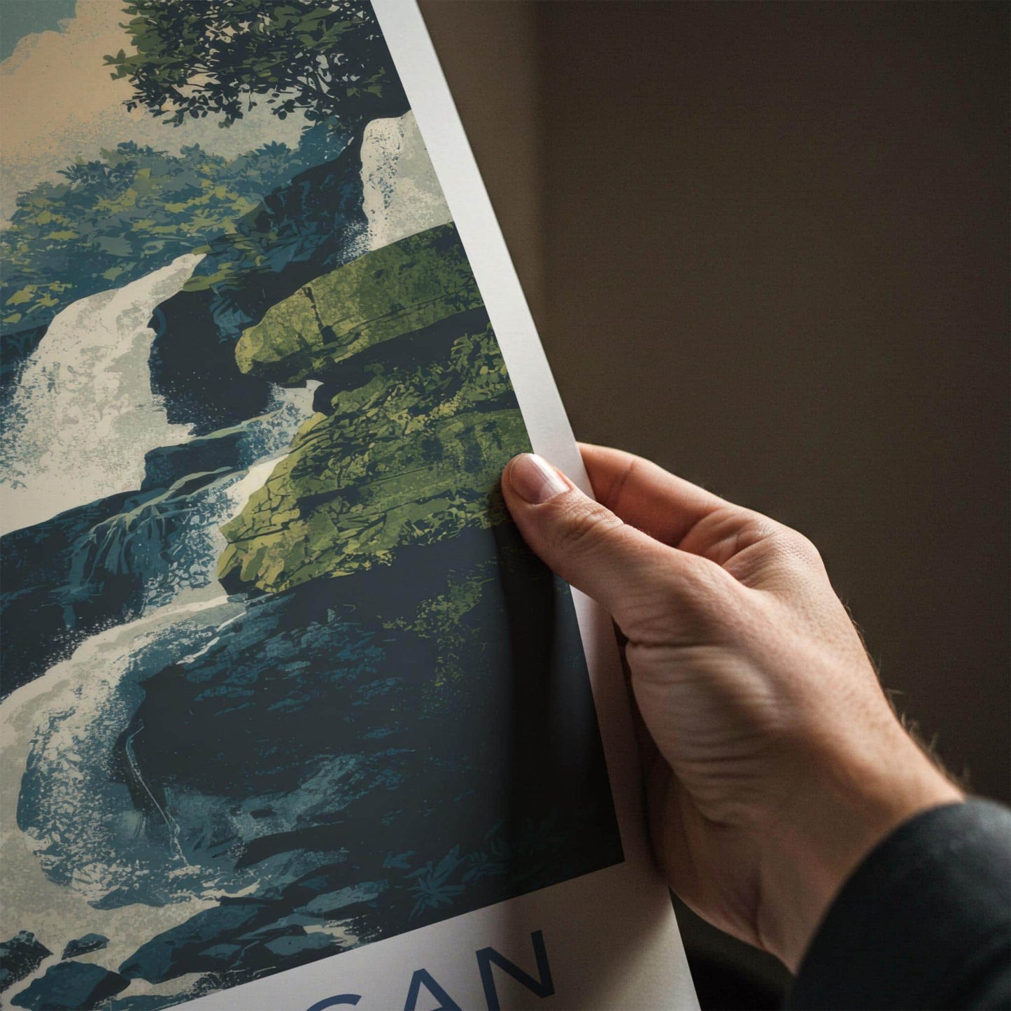 Tegenungan Poster - Indonesia Travel Art - Cascading Water Rocky Home Decor