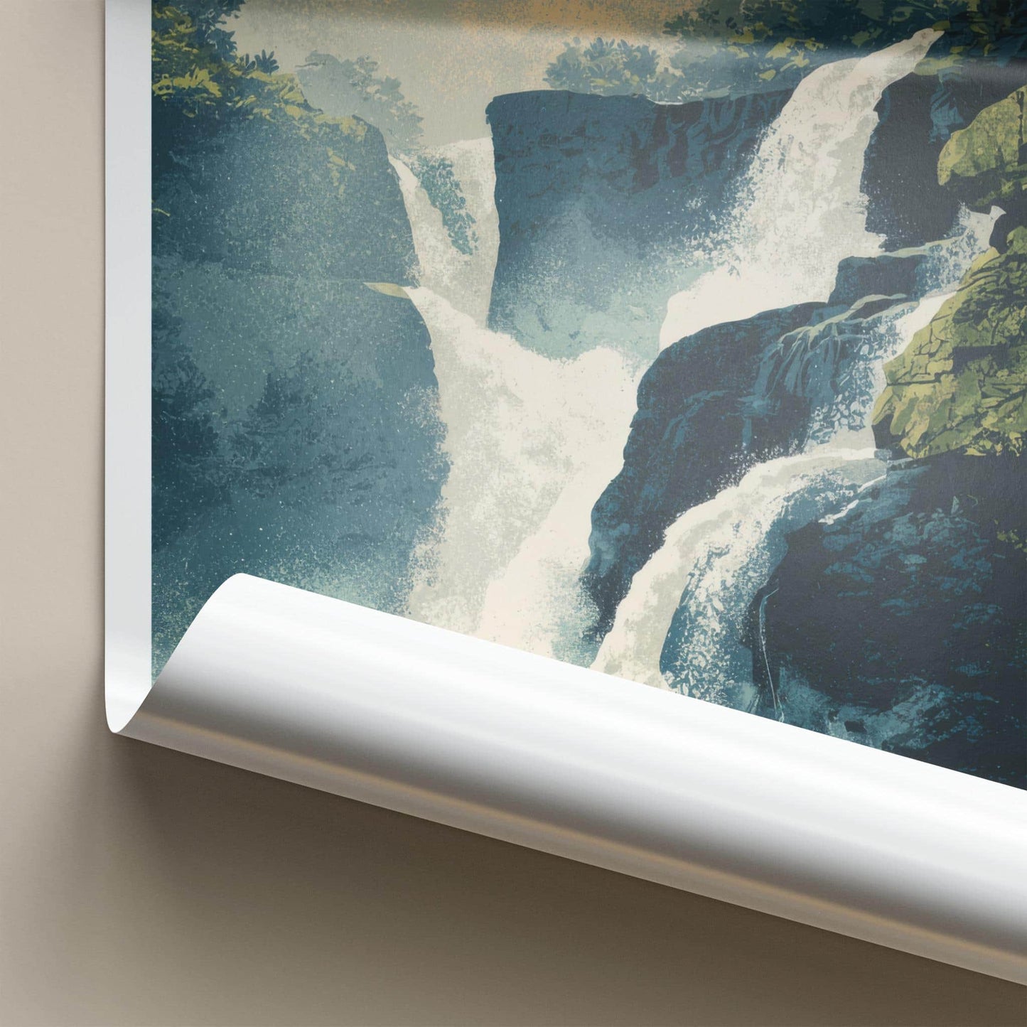 Tegenungan Poster - Indonesia Travel Art - Cascading Water Rocky Home Decor