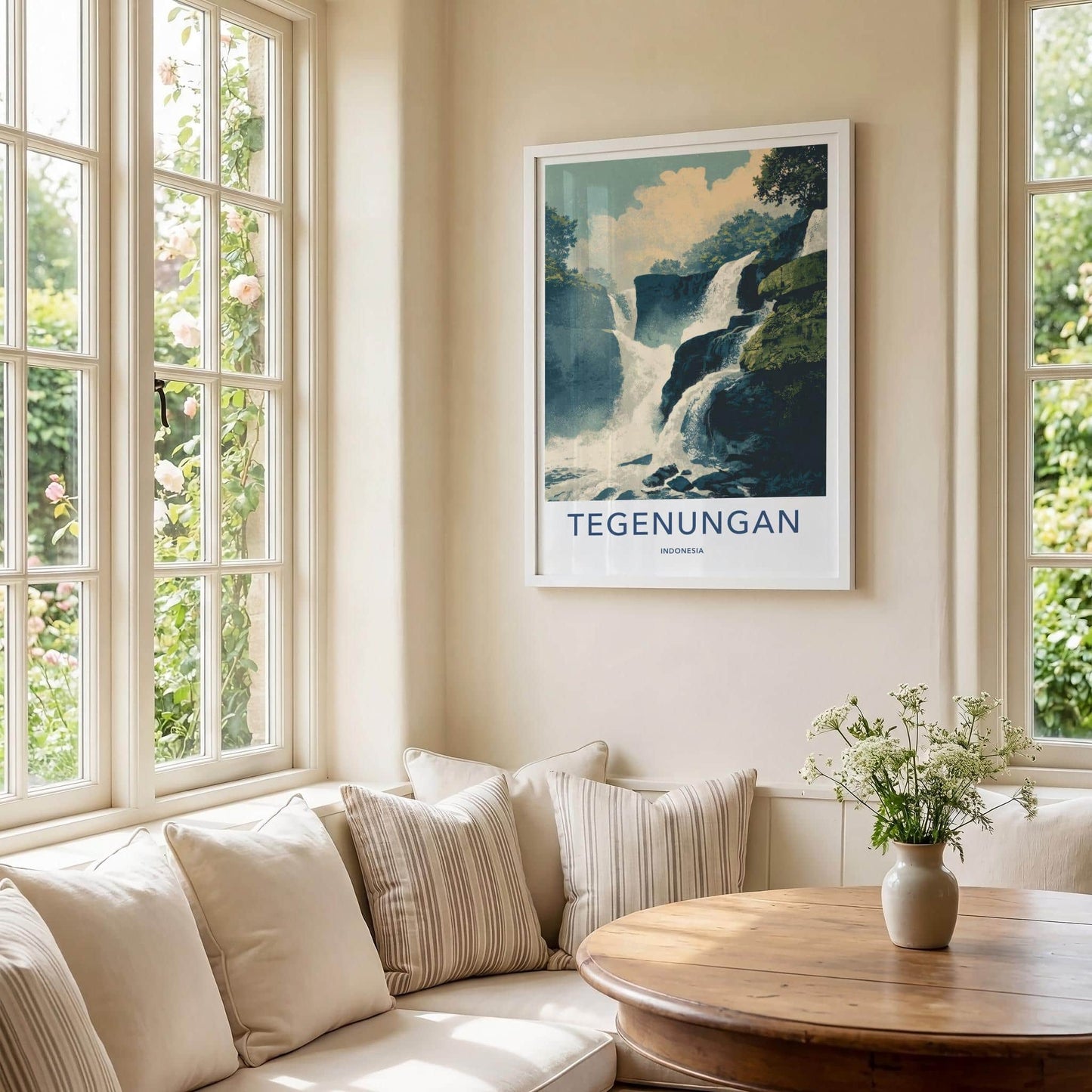 Tegenungan Poster - Indonesia Travel Art - Cascading Water Rocky Home Decor