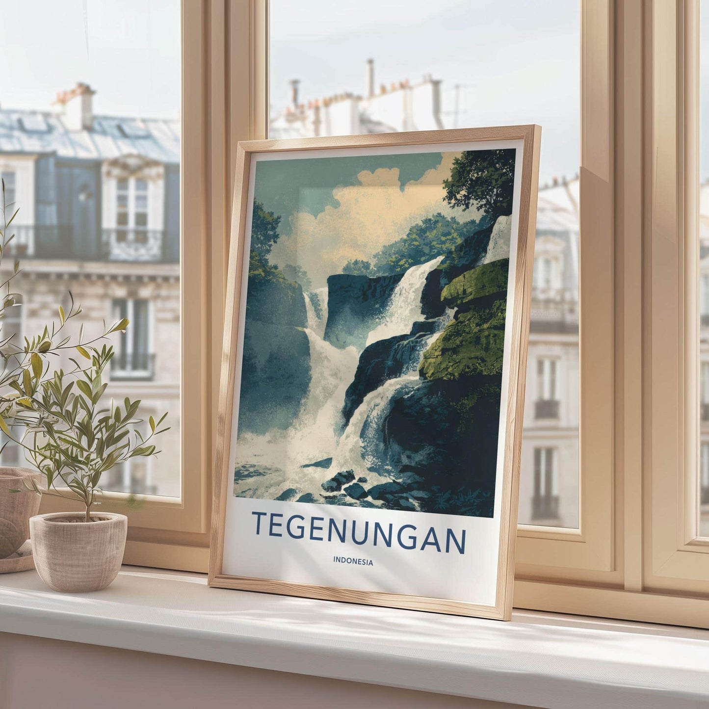 Tegenungan Poster - Indonesia Travel Art - Cascading Water Rocky Home Decor