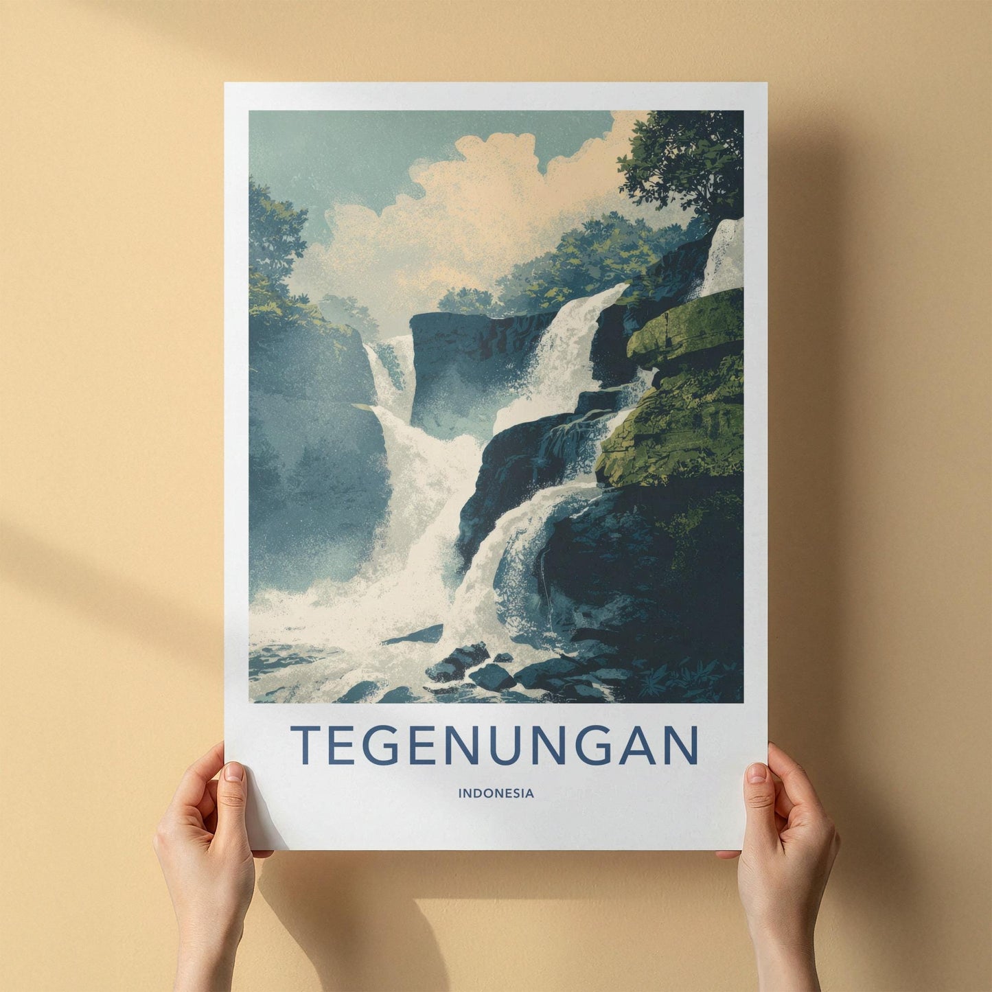 Tegenungan Poster - Indonesia Travel Art - Cascading Water Rocky Home Decor