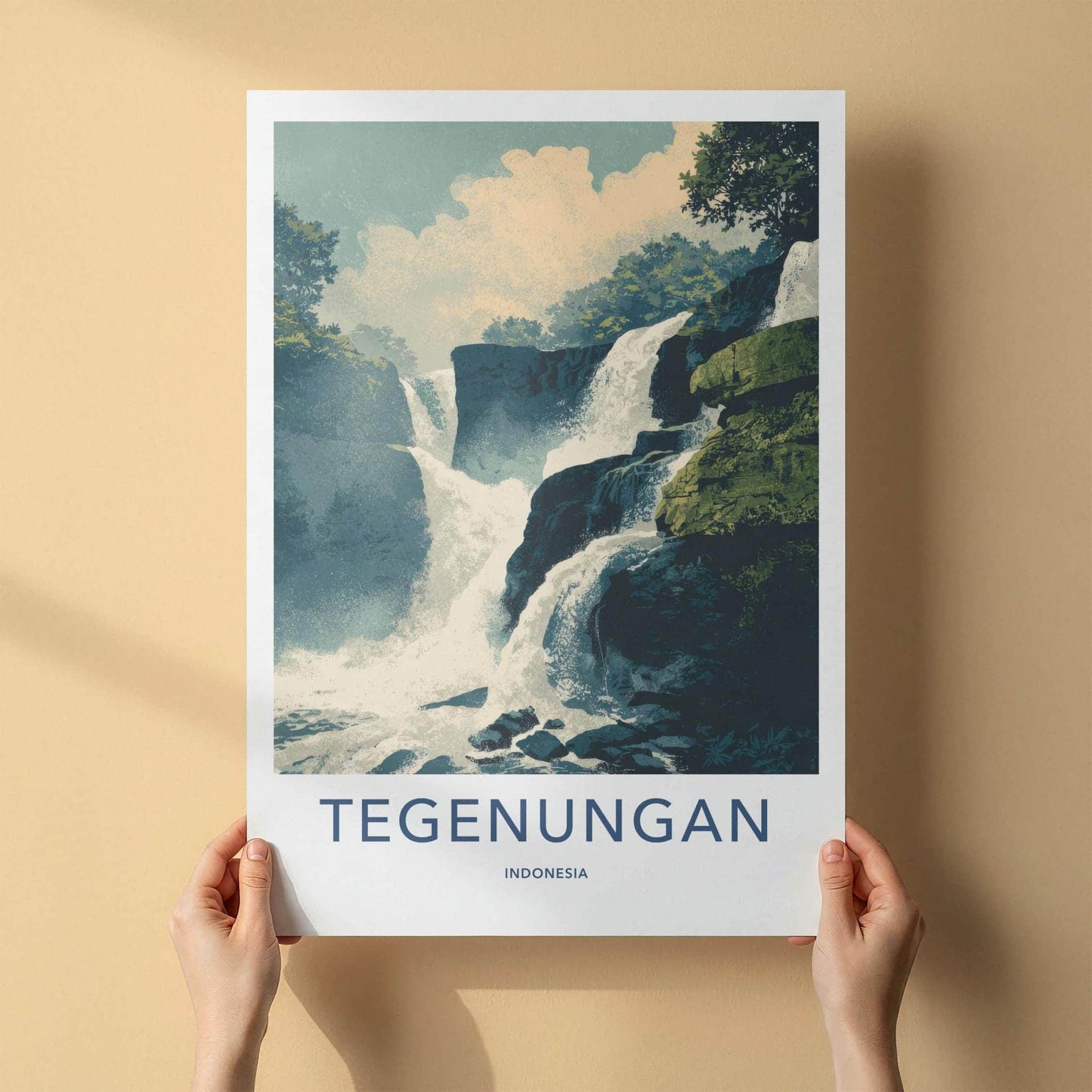 Tegenungan Poster - Indonesia Travel Art - Cascading Water Rocky Home Decor