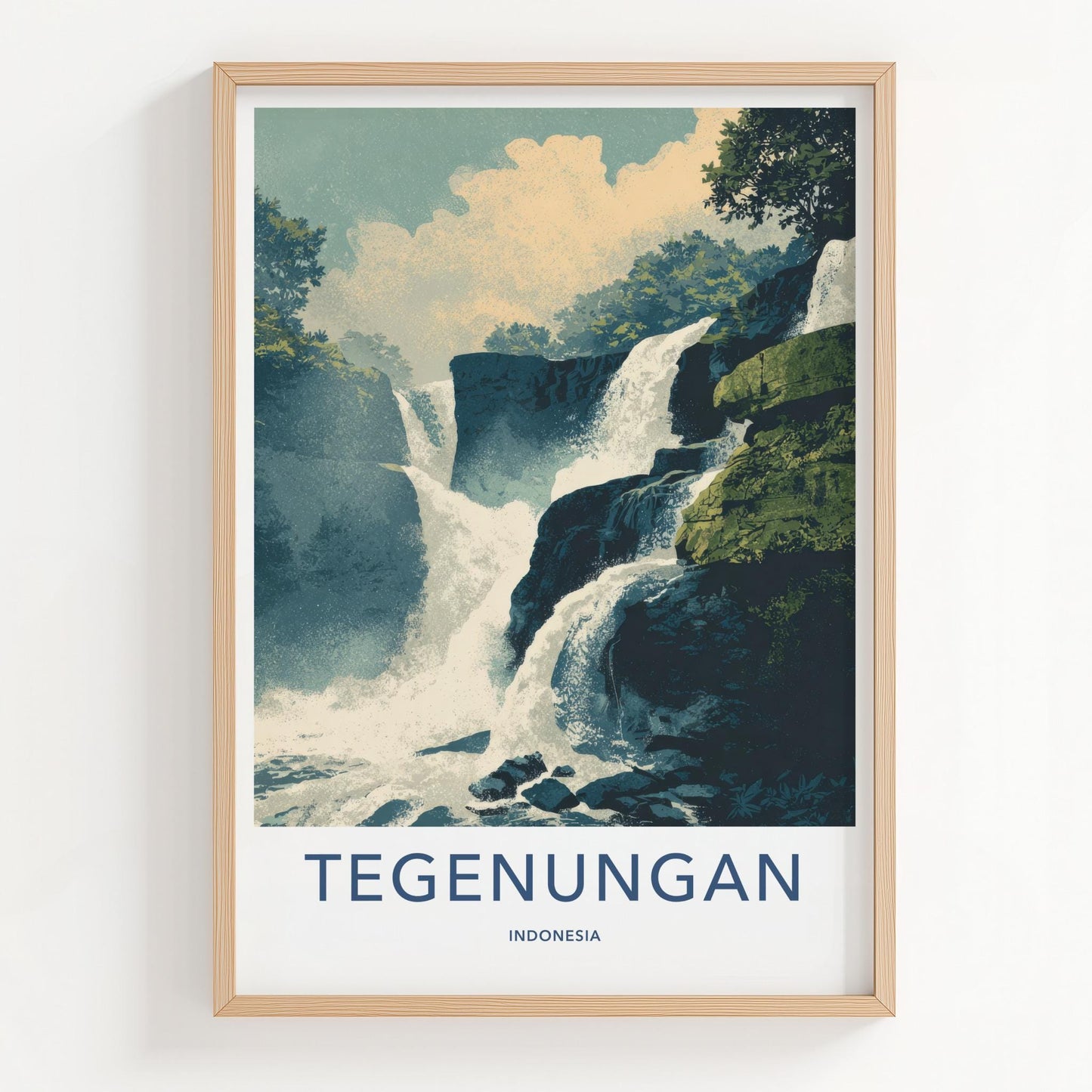 Tegenungan Poster - Indonesia Travel Art - Cascading Water Rocky Home Decor