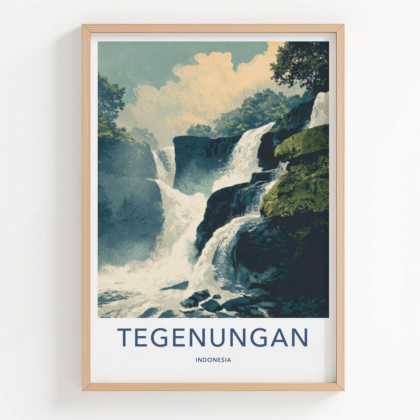 Tegenungan Poster - Indonesia Travel Art - Cascading Water Rocky Home Decor