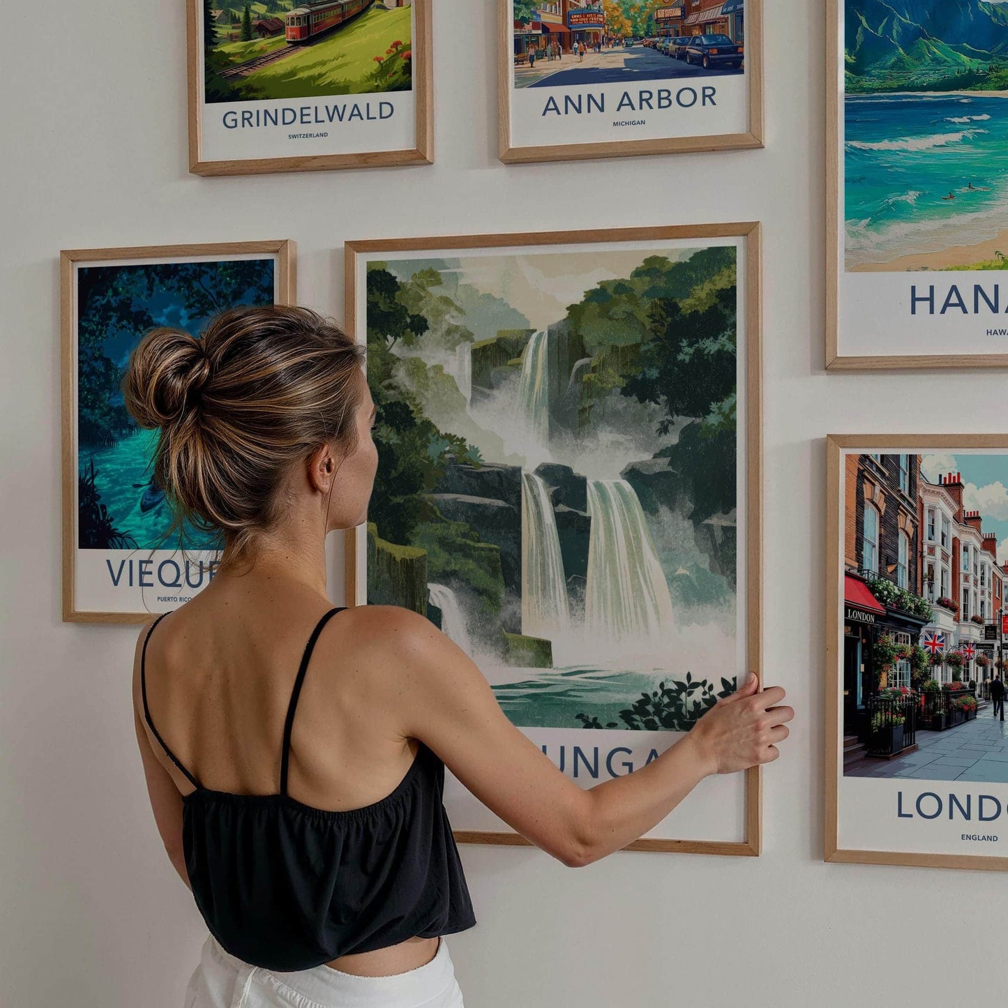 Tegenungan Poster - Indonesia Travel Art - Tropical Tiered Waterfalls Wall Decor