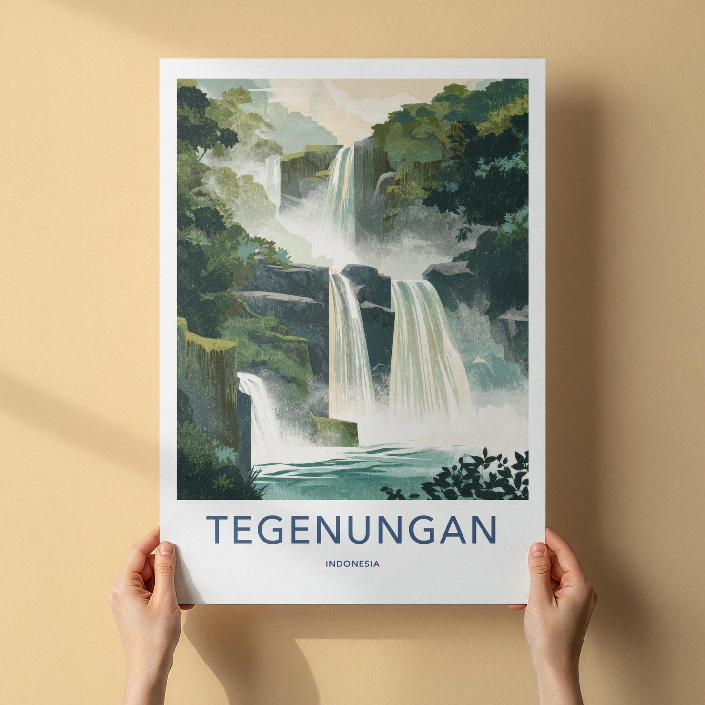 Tegenungan Poster - Indonesia Travel Art - Tropical Tiered Waterfalls Wall Decor