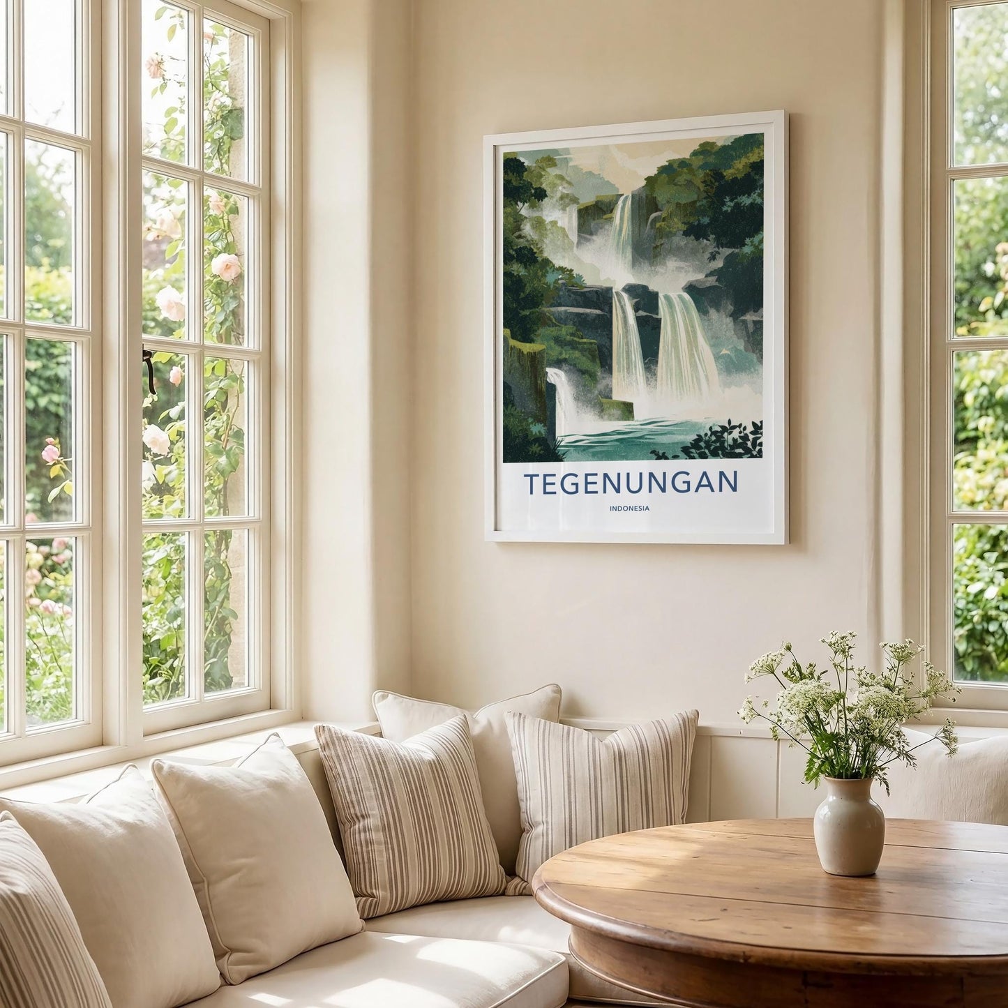 Tegenungan Poster - Indonesia Travel Art - Tropical Tiered Waterfalls Wall Decor