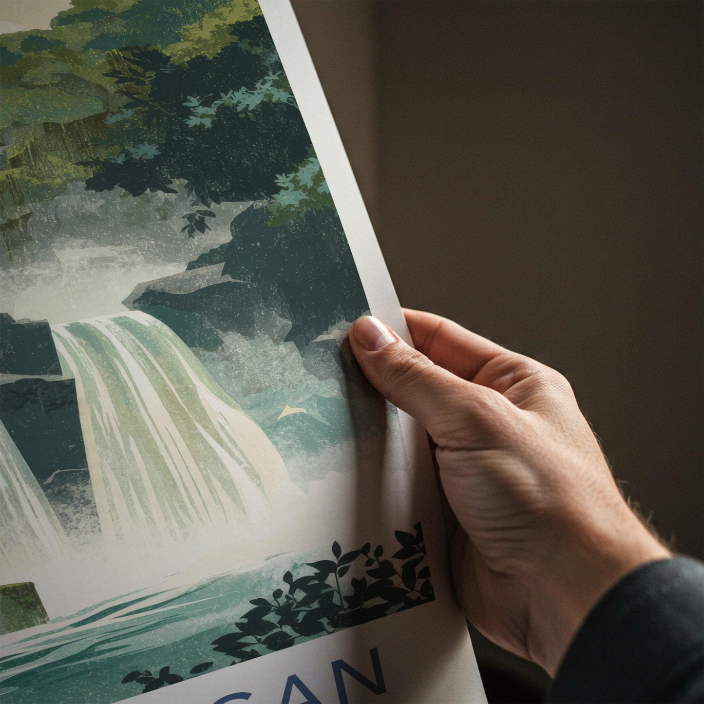 Tegenungan Poster - Indonesia Travel Art - Tropical Tiered Waterfalls Wall Decor