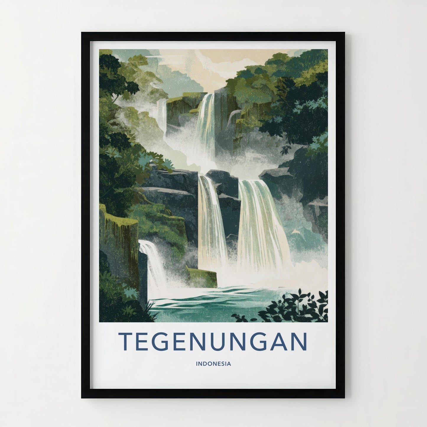 Tegenungan Poster - Indonesia Travel Art - Tropical Tiered Waterfalls Wall Decor