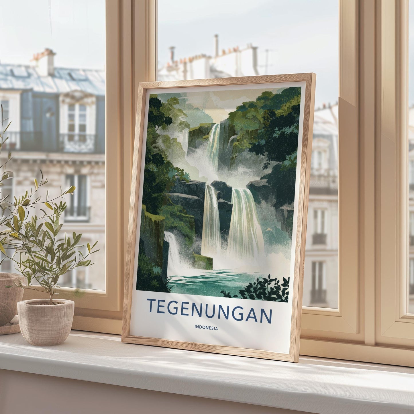 Tegenungan Poster - Indonesia Travel Art - Tropical Tiered Waterfalls Wall Decor